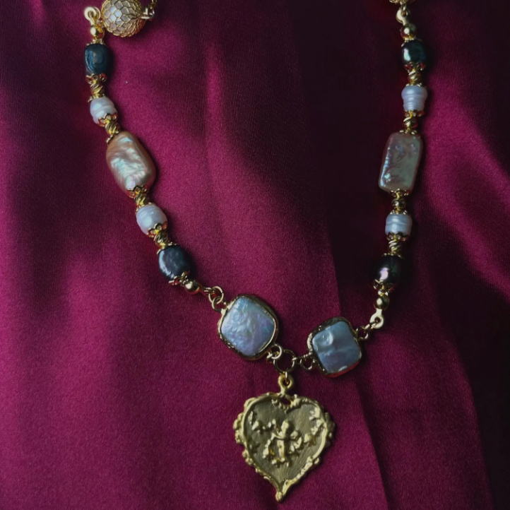Cupid Pearl and Gold Necklace