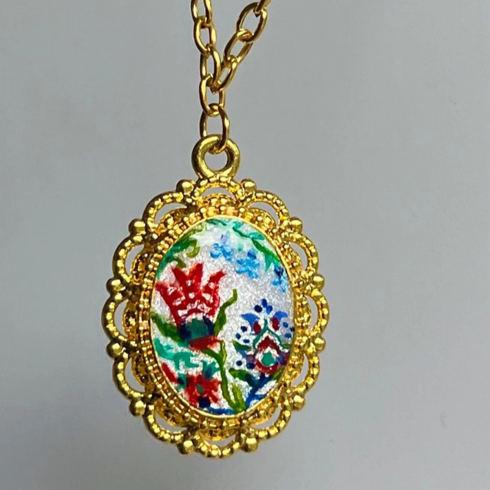Nilufer Handpainted Gold Necklace