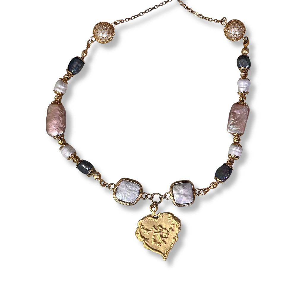 Cupid Pearl and Gold Necklace
